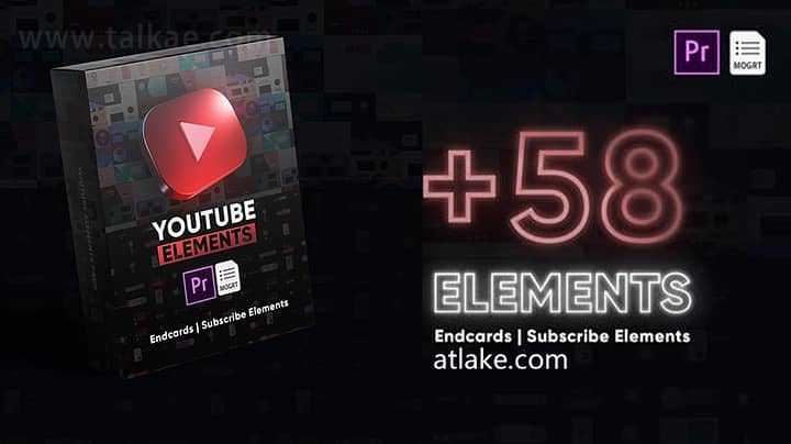 PR模板-Elements Pack 片尾卡片尾画面社交媒体和订阅元素包