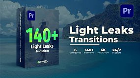 PR模板-Light Leaks Transitions 140个高质量光晕漏光无缝转场过渡包