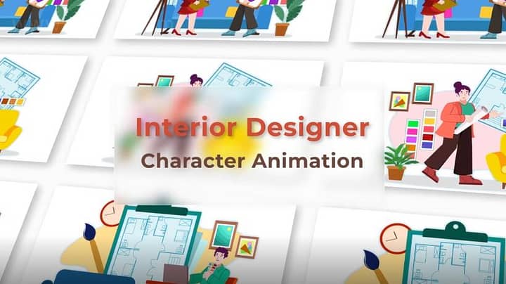 AE模板-Interior Designer Explainer 二维卡通室内设计师讲解场景MG动画