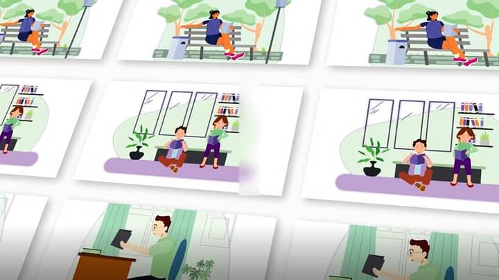 AE模板-Reading Character Explainer Scene 二维卡通人物阅读场景MG动画