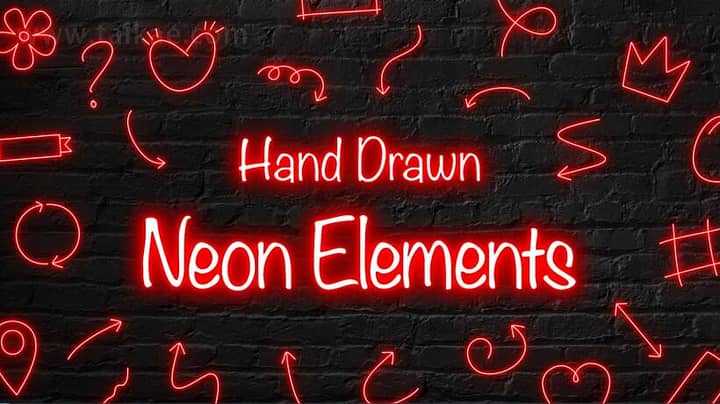 PR模板-Hand Drawn Neon Elements 48个手绘霓虹灯线条图形元素动画