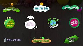 AE模板-Nature Emoji Titles 手绘卡通绿色环保元素标题动画