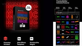 AE/PR脚本-Kinetic Neon Typo Pack 122组创意霓虹发光文字标题排版动画