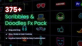 PR模板-Scribbles Doodles FX Pack 霓虹线条图标媒体促销表情元素图形