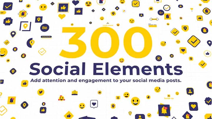 AE模板-300 Social Elements 300个社交媒体表情符号图标动画元素