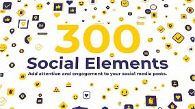AE模板-300 Social Elements 300个社交媒体表情符号图标动画元素