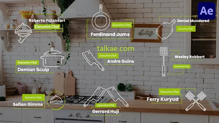 AE模板-Chef Titles 创意餐饮料理主题线条图标文字标题动画设计