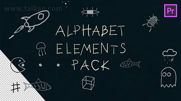 PR模板-Alphabet Elements 创意字母数字特殊字符线条图标动画元素