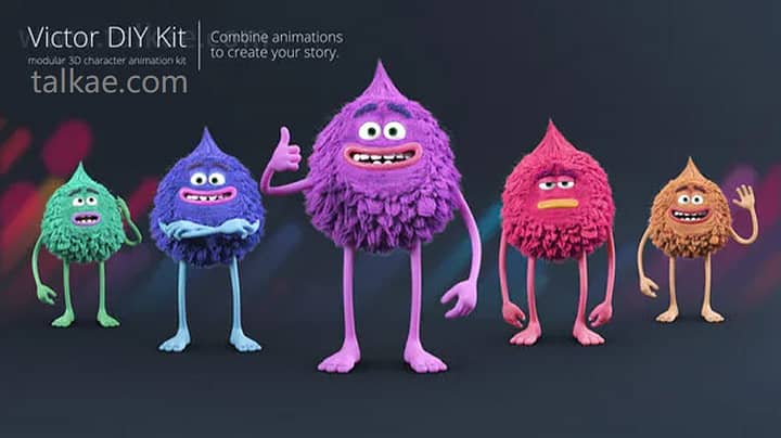 AE模板-Victor Character Animation DIY Kit 三维卡通毛绒怪兽角色动画