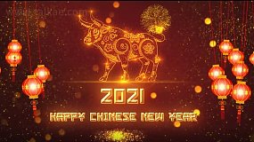 AE模板-Chinese New Year 2021新年烟花灯笼粒子图案描绘开场片头
