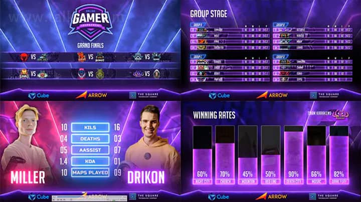 AE模板-ESports Broadcast Package 电子竞技游戏数据展示栏目包装动画