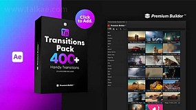 AE脚本模板-Transitions Pack 400种缩放运动故障平移滚动抖动分割模糊水墨笔刷烟雾遮罩转场预设