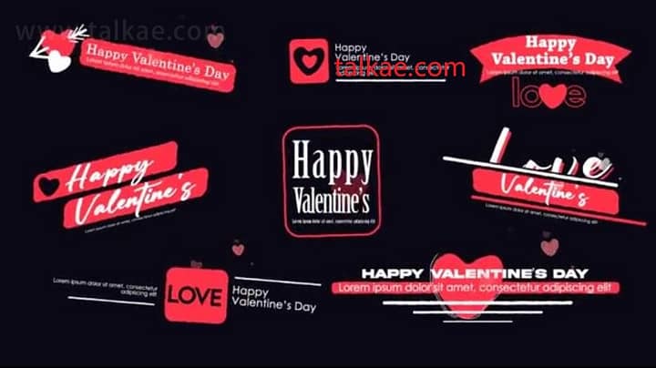 AE模板-Valentine Lower Thirds 浪漫粉色爱心文字标题字幕条动画