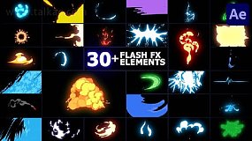 AE模板-Flash FX Elements 30组喷溅闪电火焰流体动漫特效元素MG动画