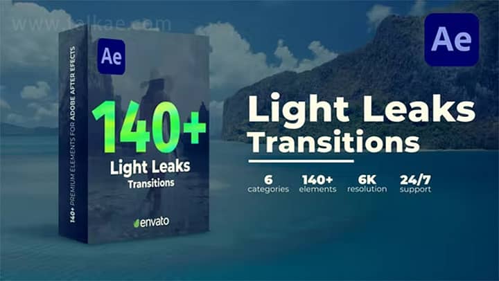 AE模板-Light Leaks Transitions 140个实用型光效漏光无缝转场过渡动画