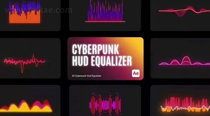 AE模板-Cyberpunk HUD Equalizer 赛博朋克风格均衡器声波波形图形元素