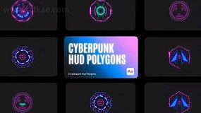 AE模板-Cyberpunk HUD Polygons 赛博朋克风格多边形HUD图形元素