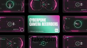 AE模板-Cyberpunk HUD Camera Recorder 赛博朋克HUD摄像机取景框科幻标线