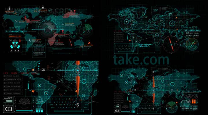 AE模板-HUD UI Earth V3 50个科技感地球地图HUD界面UI元素