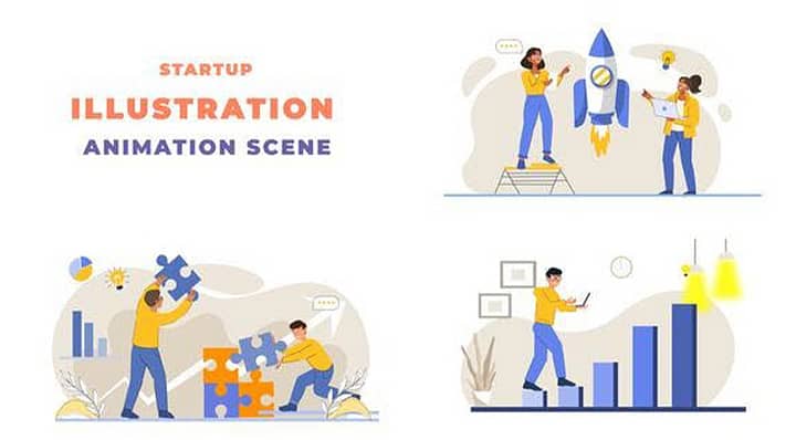 AE模板-Business Startup Animation Scene 创业角色场景动画矢量动态图形包