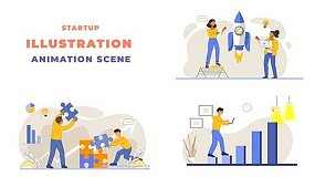 AE模板-Business Startup Animation Scene 创业角色场景动画矢量动态图形包