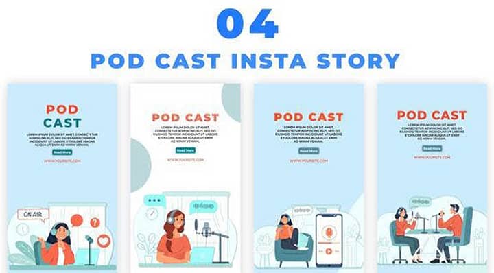 AE模板-Pod Cast on Air Instagram Story 网络媒体博主手机播画音乐主播角色动画包