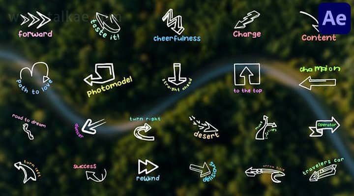 AE模板-Arrows Titles 手绘漫画箭头形状下三分之一文本标题动画