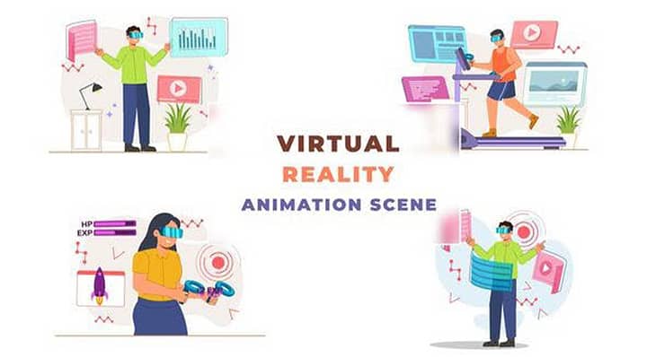 AE模板-Virtual Reality Animation Scene 虚拟现实角色场景动画矢量动态图形包