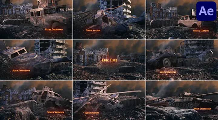 AE模板-Epic Time 战争电影预告片开场片头史诗图文展示