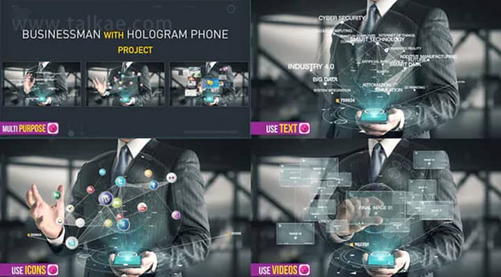 AE模板-Businessman with Hologram 未来派科技全息图智能操作HUD屏幕