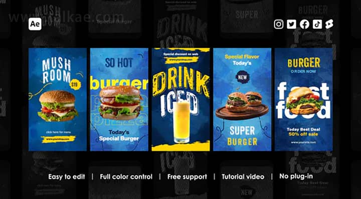 AE模板-Food Instagram Stories 美食菜单图文展示产品促销宣传介绍