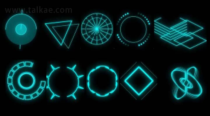 AE模板-Cyberpunk HUD Icons 100个科技感辉光HUD图标图形元素包