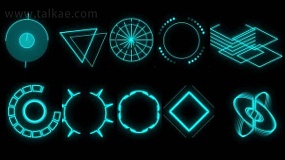 AE模板-Cyberpunk HUD Icons 100个科技感辉光HUD图标图形元素包