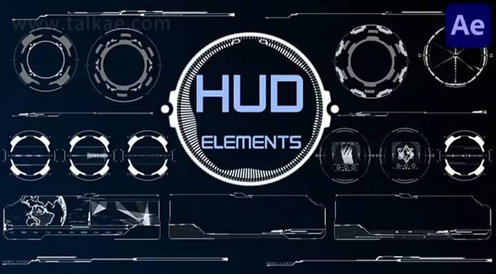 AE模板-HUD Elements 未来科幻主题全息图HUD屏幕界面UI元素动画