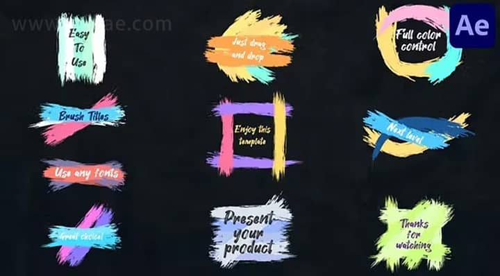 AE模板-Colorful Brush Strokes Titles 创意彩色笔刷笔触文本标题下三分之一