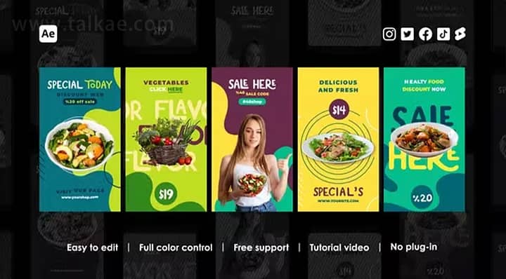 AE模板-Food Instagram Reels 竖屏美食图文展示产品促销餐饮宣传介绍