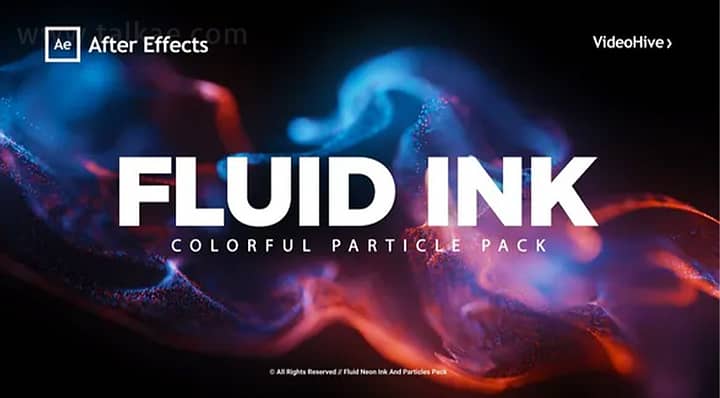 AE模板-Fluid Neon Ink And Particles 流体发光粒子动态文本文字标题动画