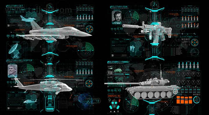 AE模板-HUD Info Military 军事HUD信息战斗机直升机军械步枪坦克模型动画