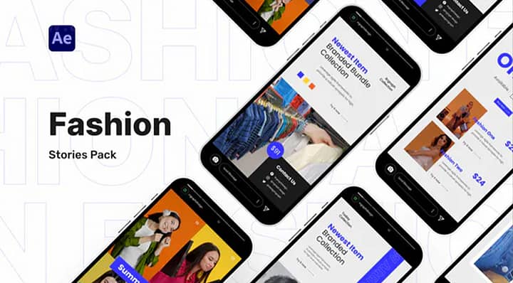 PR模板-Fashion Stories Pack Video Display 10组竖屏时尚视频文字排版包装动画