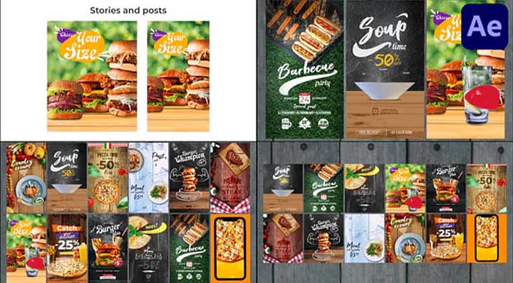 AE模板-Restaurant Promo Social Network 创意餐厅广告菜单促销图文展示