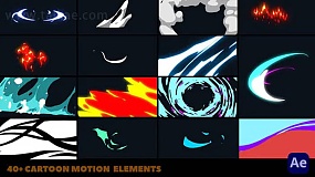 AE模板-Colorful 2D FX Cartoon Motion Elements 卡通动漫流体运动能量火焰爆炸MG动画元素