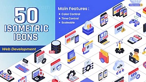 AE模板-Isometric Icons Web Development 50个网页设计等距图标Lcons图标动画