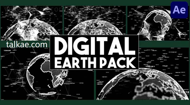 AE模板-Digital Earth Pack 5款科技感数字地球旋转特效背景动画