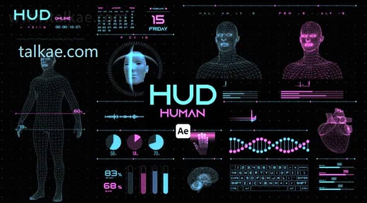 AE模板-HUD Human 高科技全息技术人体器官模型HUD屏幕界面元素