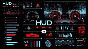AE模板-HUD Automotive 全息技术汽车仪表盘信息数据HUD屏幕界面元素
