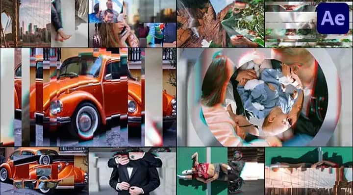 AE模板-Mirror Transitions 幻灯片照片透明画面转场效果动画