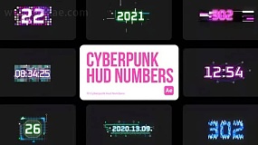 AE模板-HUD Numbers 赛博朋克数字科技感HUD辉光计时加载界面元素