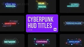 AE模板-Cyberpunk Titles 02 科技感HUD文字标题游戏标签字幕条动画