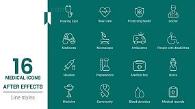 AE模板-Medical Icon Set Line Pack 医疗器械图标IOCNS线条图标动画包