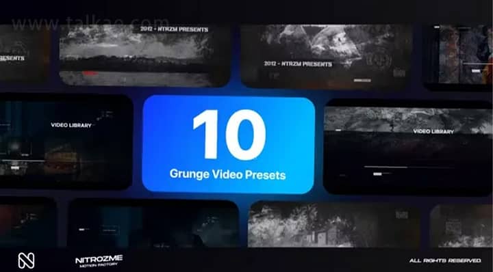 AE模板-Grunge Typography 信号故障抖动画面污损老旧图文排版动画